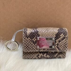 MICHAEL KORS Gray Python Leather Small Vintage JET SET Coin/Card Key Ring Wallet